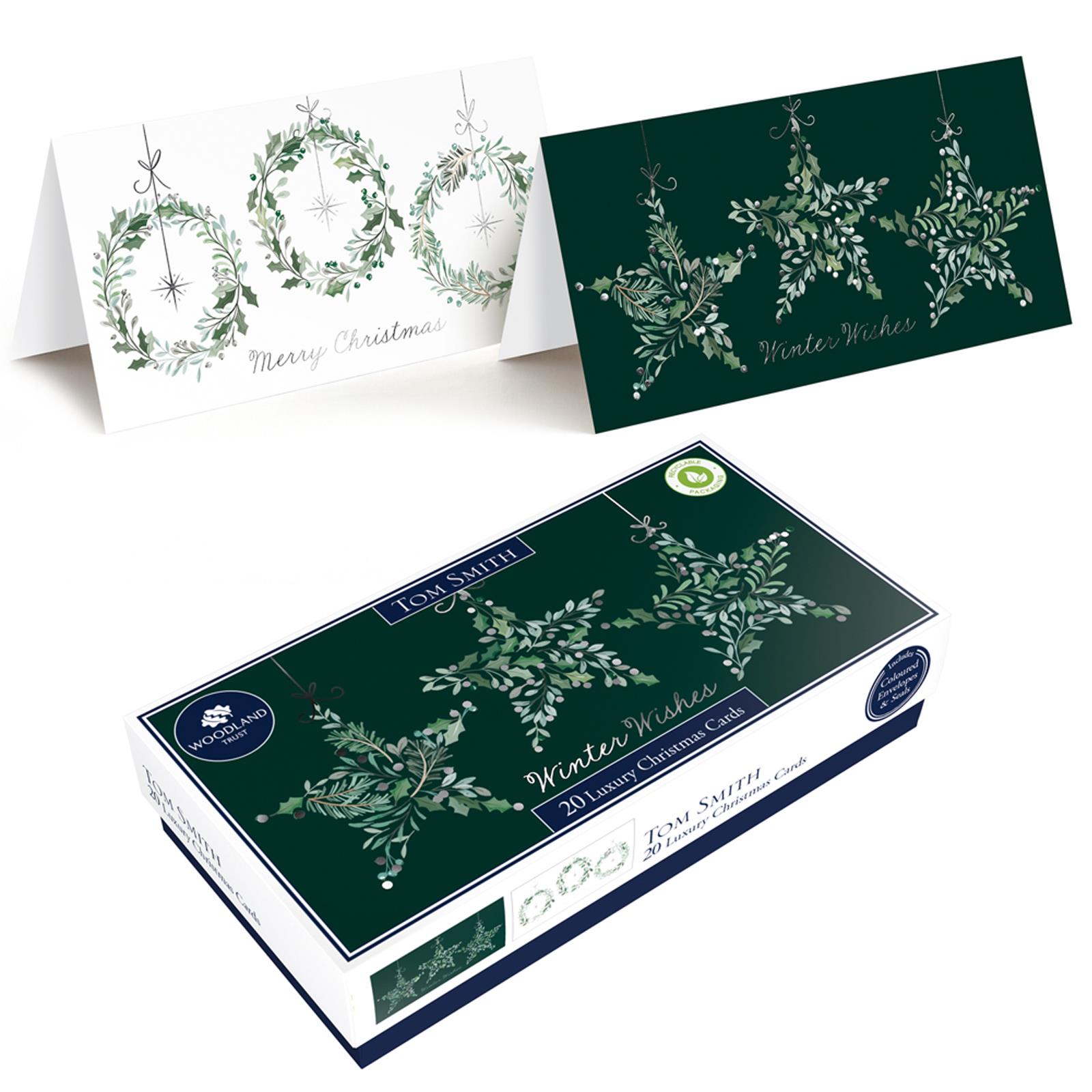 Luxury Christmas Cards Tom Smith Pack 20 Slim Charity Boxed 2 Festive Designs - Picture 9 of 9