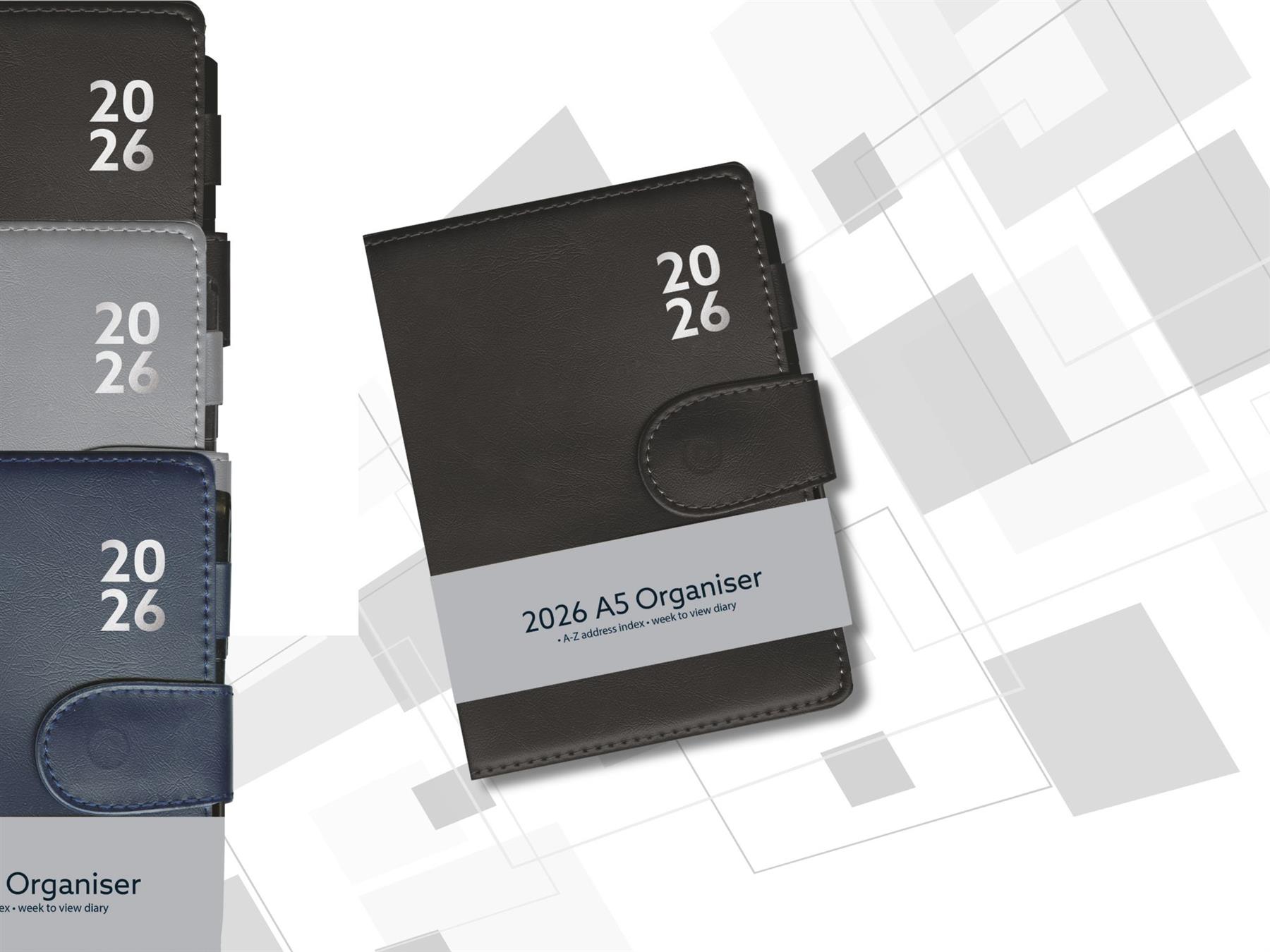 2026 A5 Kunstleder Woche zur Ansicht Wochentagebuch Organizer & Stift schwarz grau marine - Bild 10 von 31