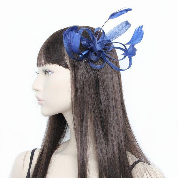 Ladies Hair Fascinator Coiled Net & Feather Clear Comb Pink Navy Wedding Proms - Picture 8 of 13