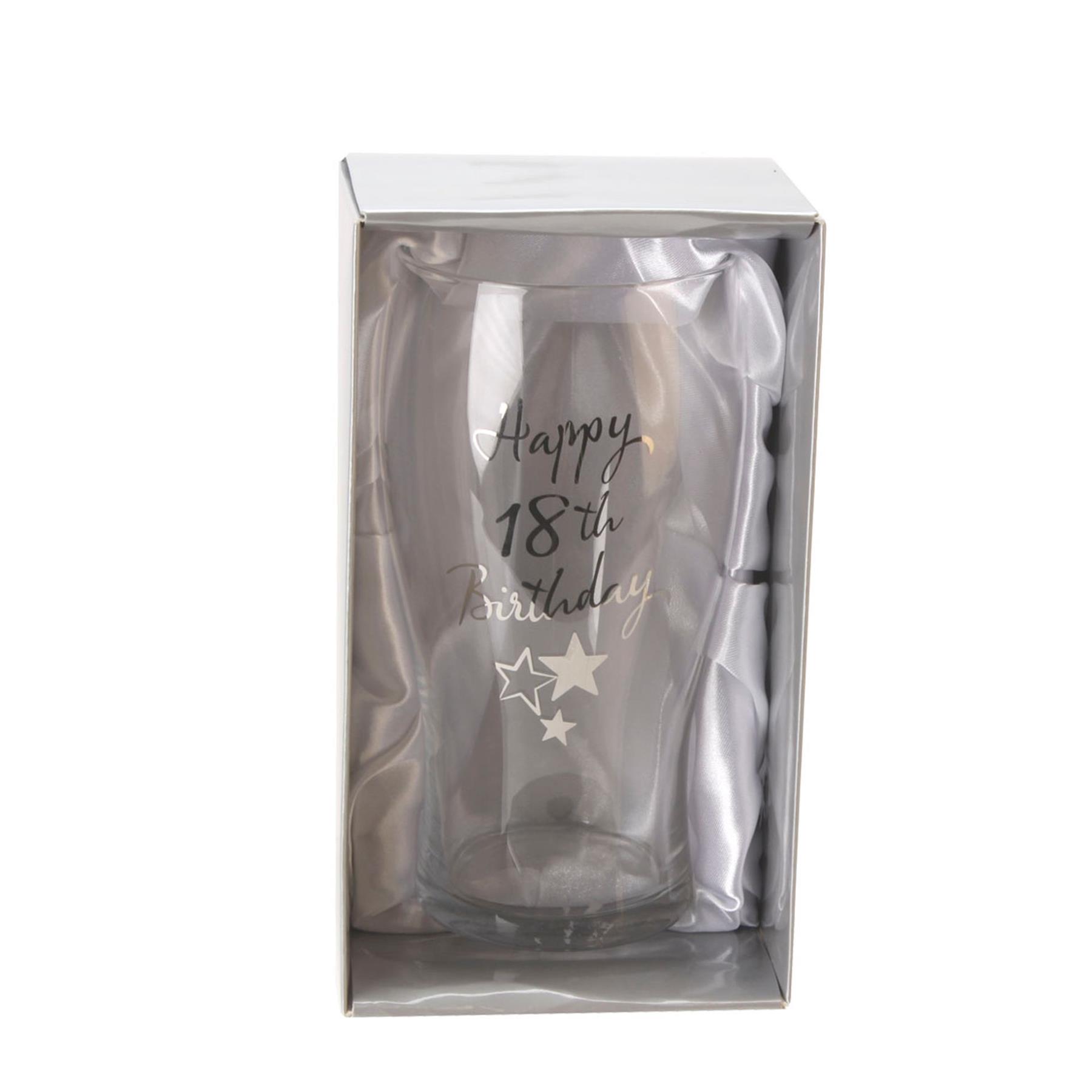 Happy Birthday Glass Novelty Pint Beer Silver Stars Celebrations Party 18-70th - Picture 7 of 18