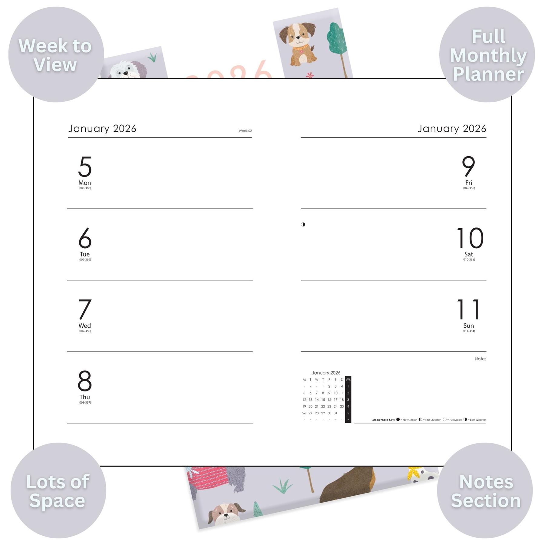 2026 Diary Slim Week To View Cat Dog Hardback Pocket Weekly Planner Organiser - Picture 9 of 17