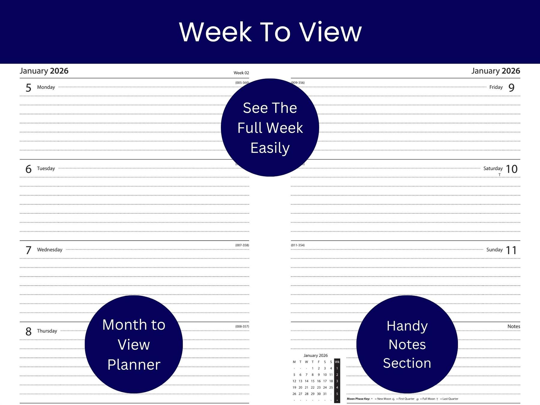 2026 Diary Premium Slimline Faux Leather Week to View Weekly Planner Organiser - Picture 20 of 22