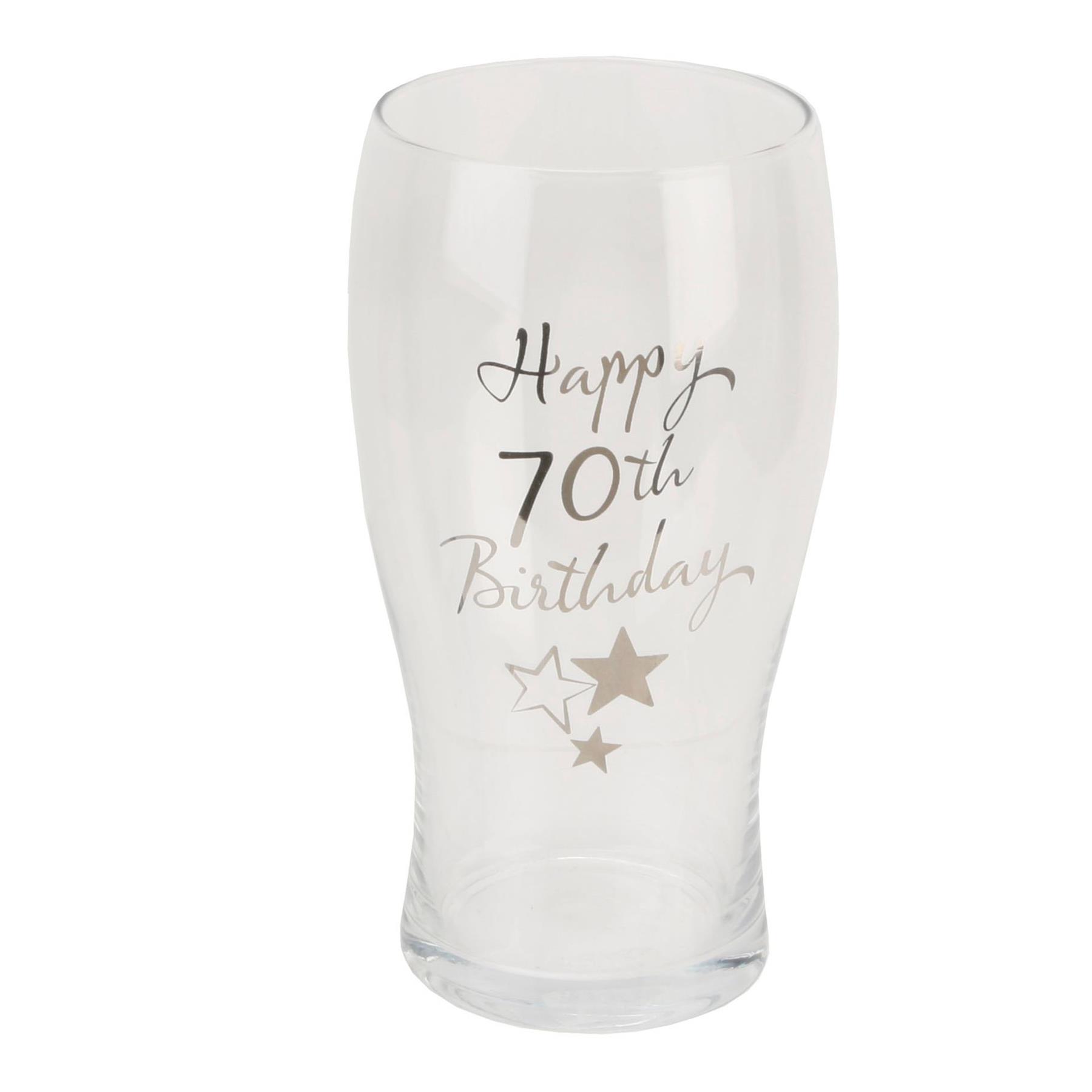 Happy Birthday Glass Novelty Pint Beer Silver Stars Celebrations Party 18-70th - Picture 17 of 18