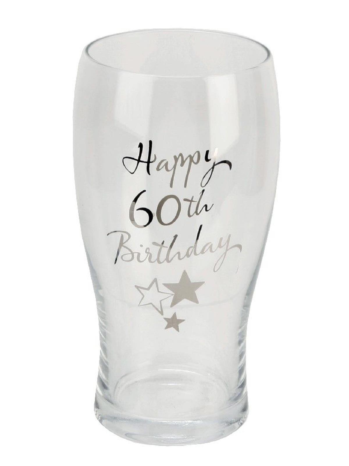 Happy Birthday Glass Novelty Pint Beer Silver Stars Celebrations Party 18-70th - Picture 16 of 18