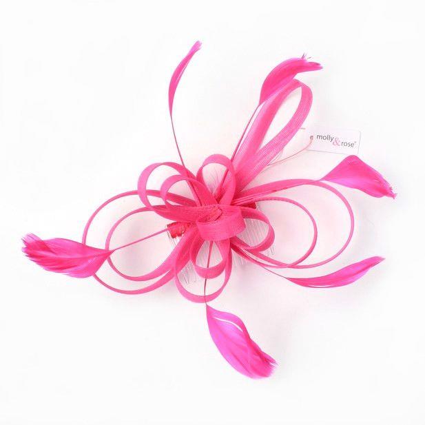 Ladies Hair Fascinator Coiled Net & Feather Clear Comb Pink Navy Wedding Proms - Picture 11 of 13