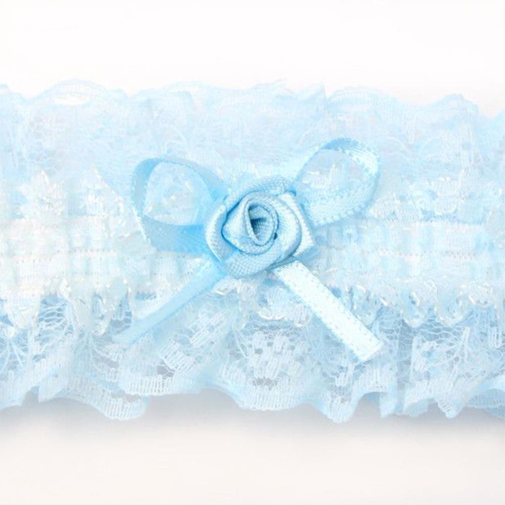 Bridal Lace Garter Satin Ribbon Bow Wedding Hen Party Off White Pastel Blue - Picture 7 of 7