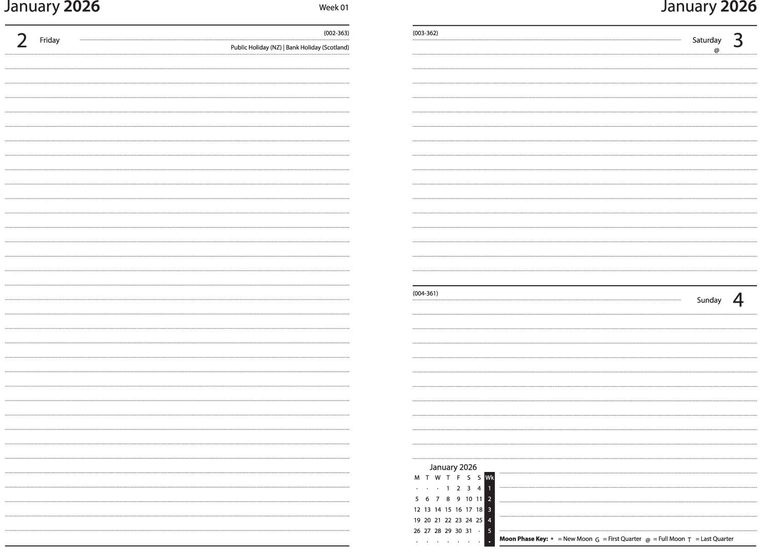 2026 Diary A7 Faux Leather Day Per Page Daily Pocket Planner Black Navy Grey - Picture 18 of 30