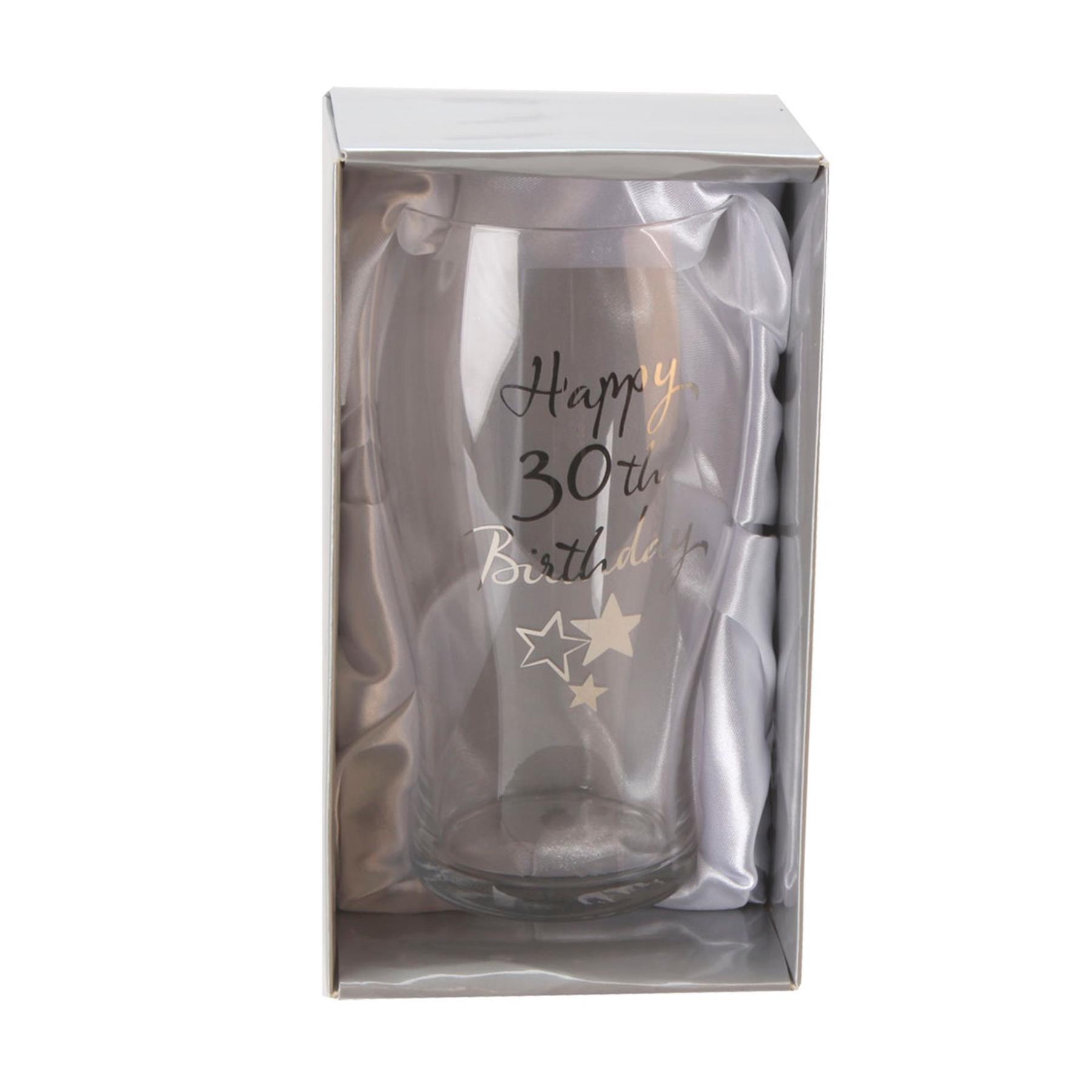 Happy Birthday Glass Novelty Pint Beer Silver Stars Celebrations Party 18-70th - Picture 11 of 18