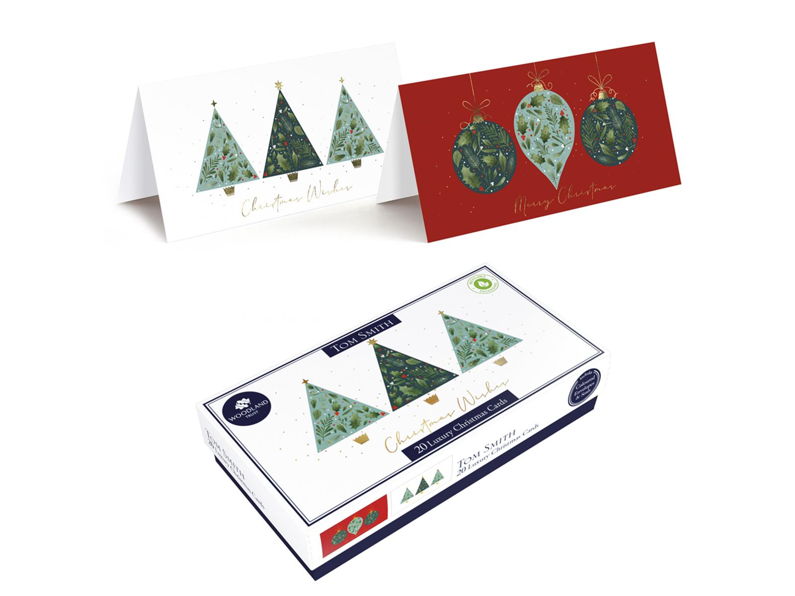 Luxury Christmas Cards Tom Smith Pack 20 Slim Charity Boxed 2 Festive Designs - Picture 7 of 9