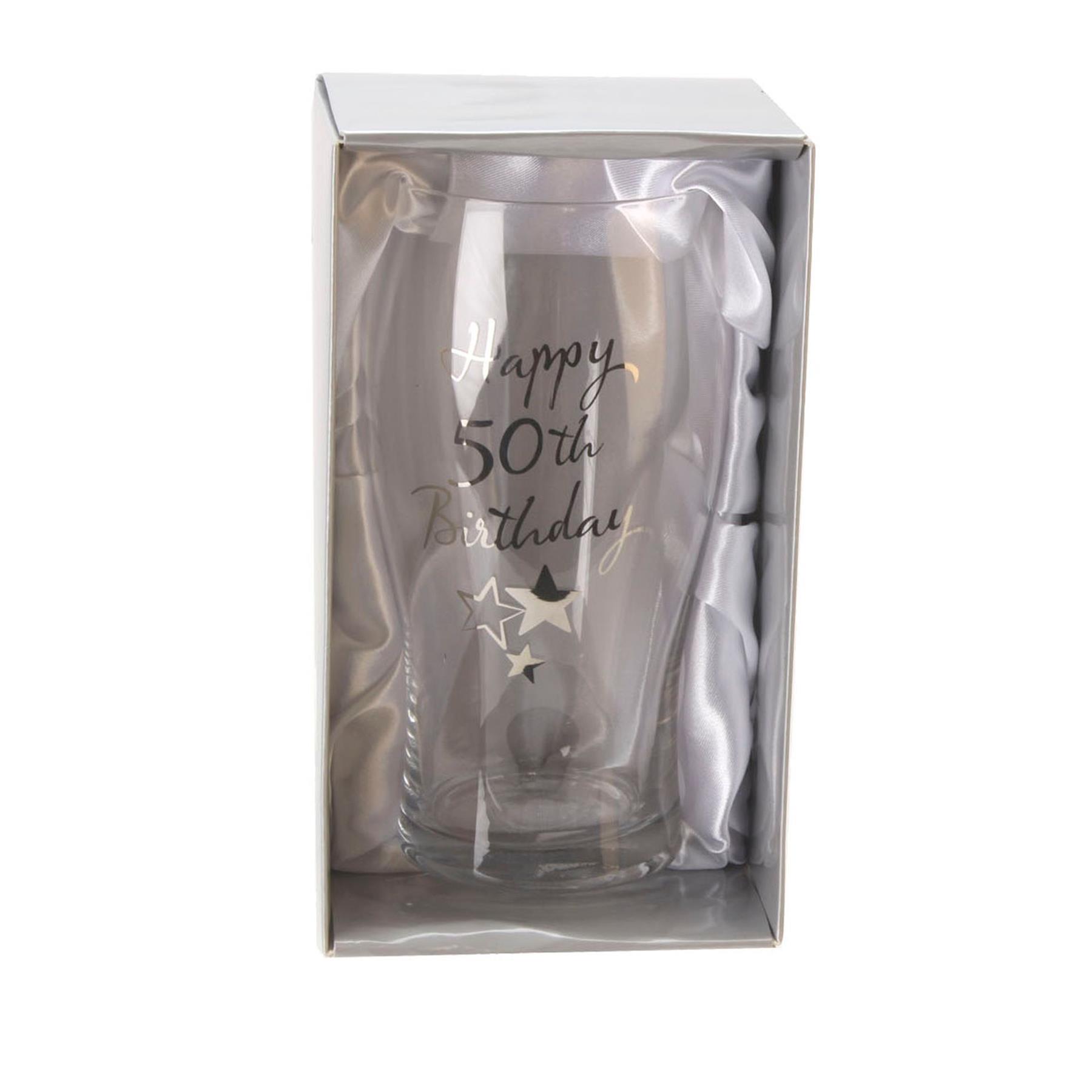 Happy Birthday Glass Novelty Pint Beer Silver Stars Celebrations Party 18-70th - Picture 15 of 18