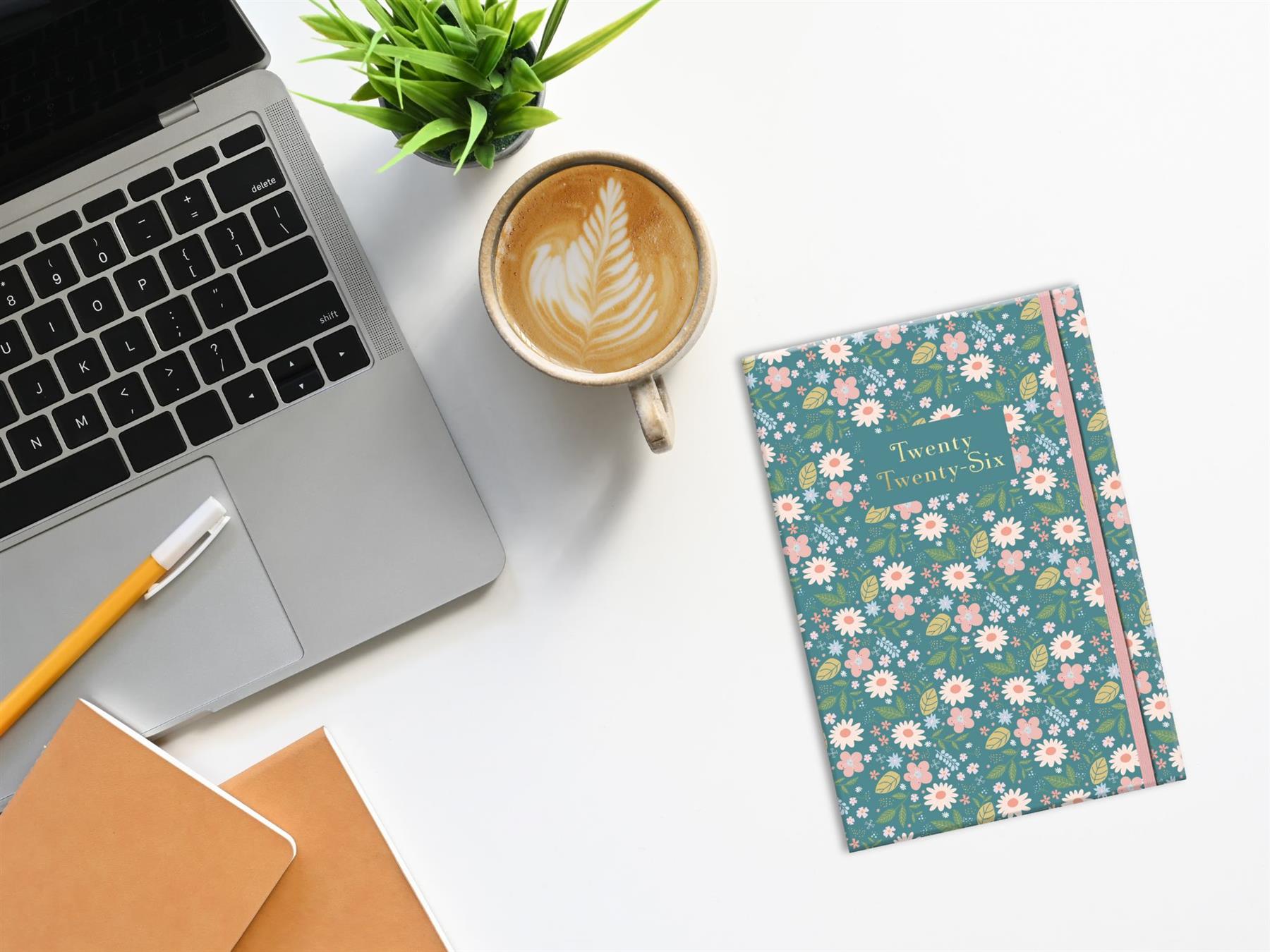2026 Tagebuch A5 Woche zur Ansicht Blumen Softcover Monatsplaner Organizer grün rosa - Bild 3 von 9