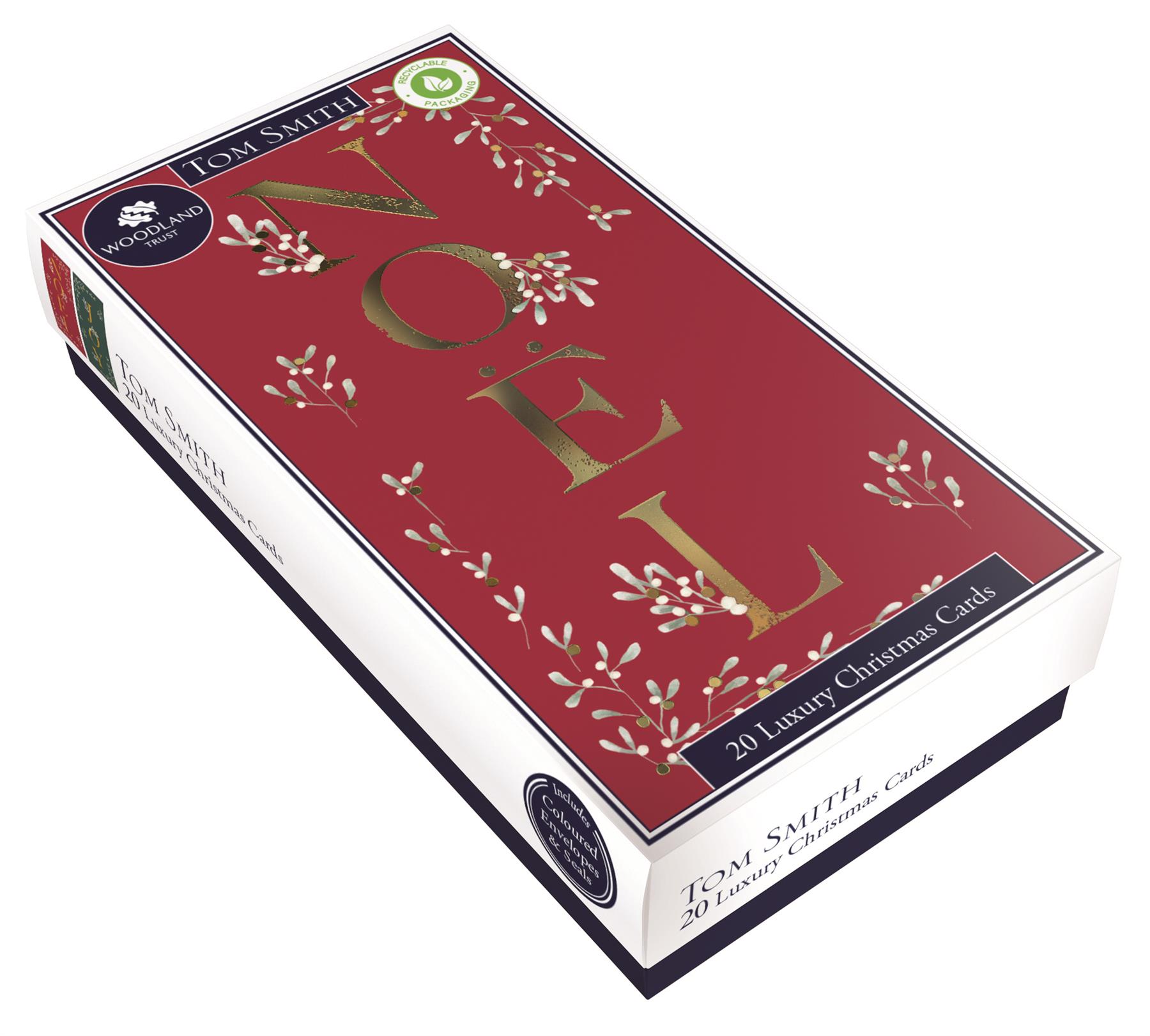 Luxury Christmas Cards Tom Smith Pack 20 Slim Charity Boxed 2 Festive Designs - Picture 3 of 9