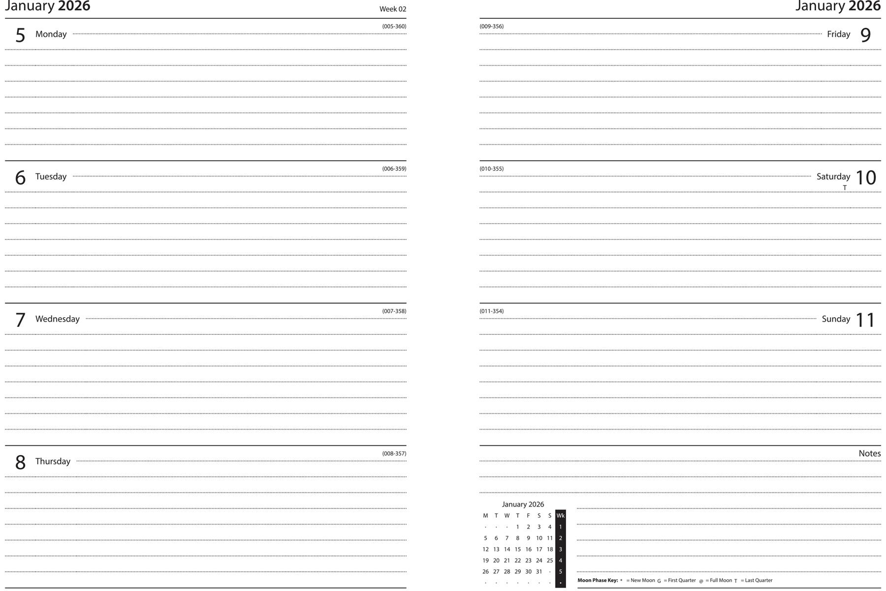 2026 Tagebuch A5 Kunstleder Woche zur Ansicht Wochenplaner Organizer schwarz marine grau - Bild 13 von 31