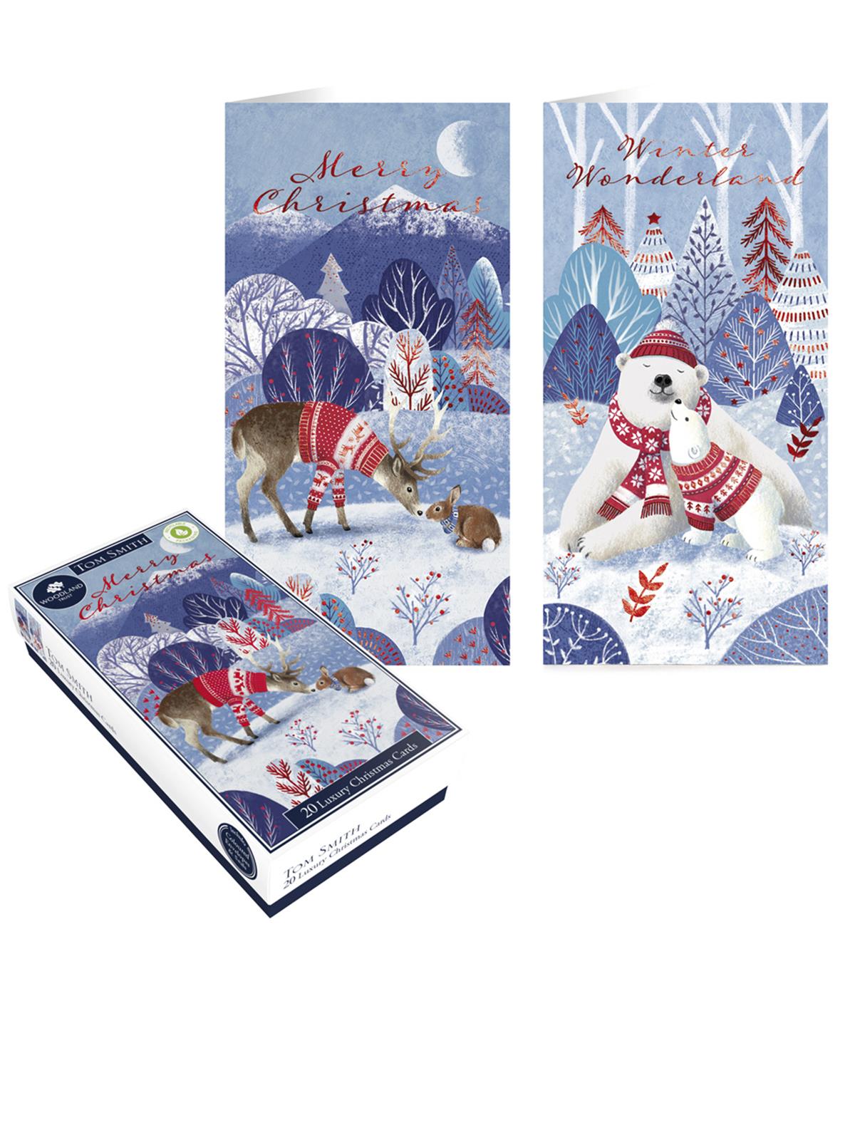 Luxury Christmas Cards Tom Smith Pack 20 Slim Charity Boxed 2 Festive Designs - Picture 5 of 9