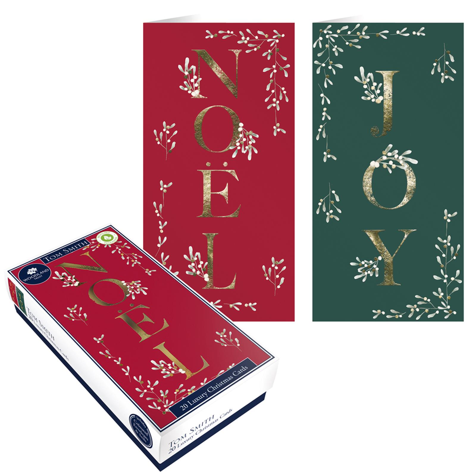 Luxury Christmas Cards Tom Smith Pack 20 Slim Charity Boxed 2 Festive Designs - Picture 2 of 9