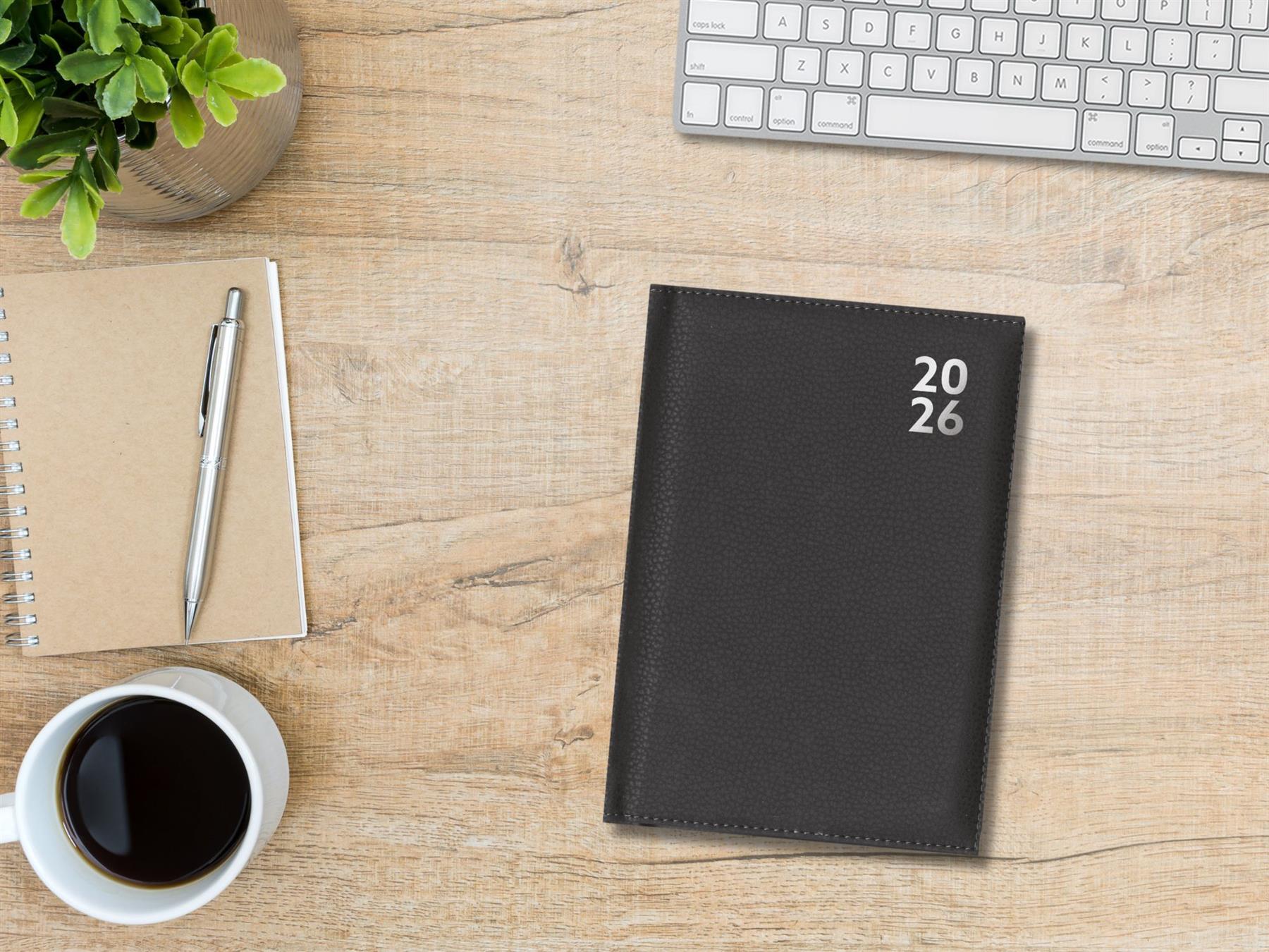 2026 Diary A4 Faux Leather Day Per Page Daily Planner Organiser Black Grey Navy - Picture 3 of 28