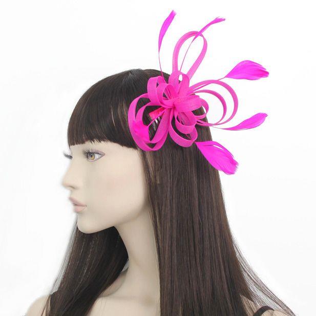 Ladies Hair Fascinator Coiled Net & Feather Clear Comb Pink Navy Wedding Proms - Picture 12 of 13