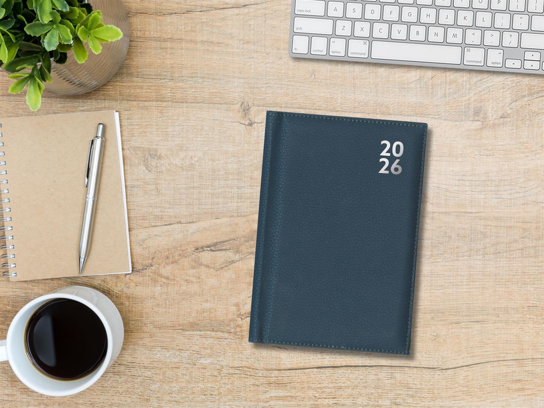 2026 Diary A4 Faux Leather Day Per Page Daily Planner Organiser Black Grey Navy - Picture 21 of 28