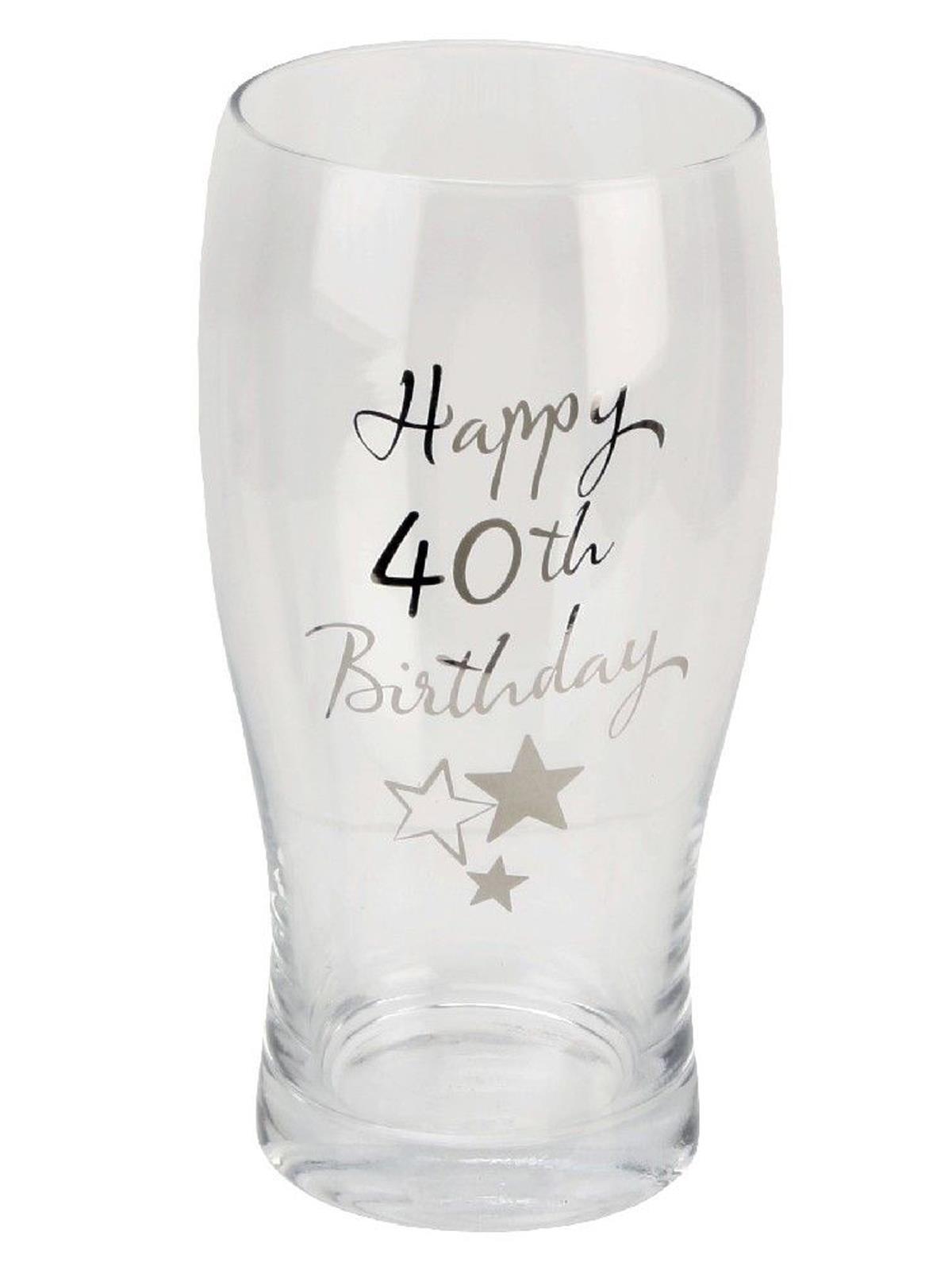 Happy Birthday Glass Novelty Pint Beer Silver Stars Celebrations Party 18-70th - Picture 12 of 18