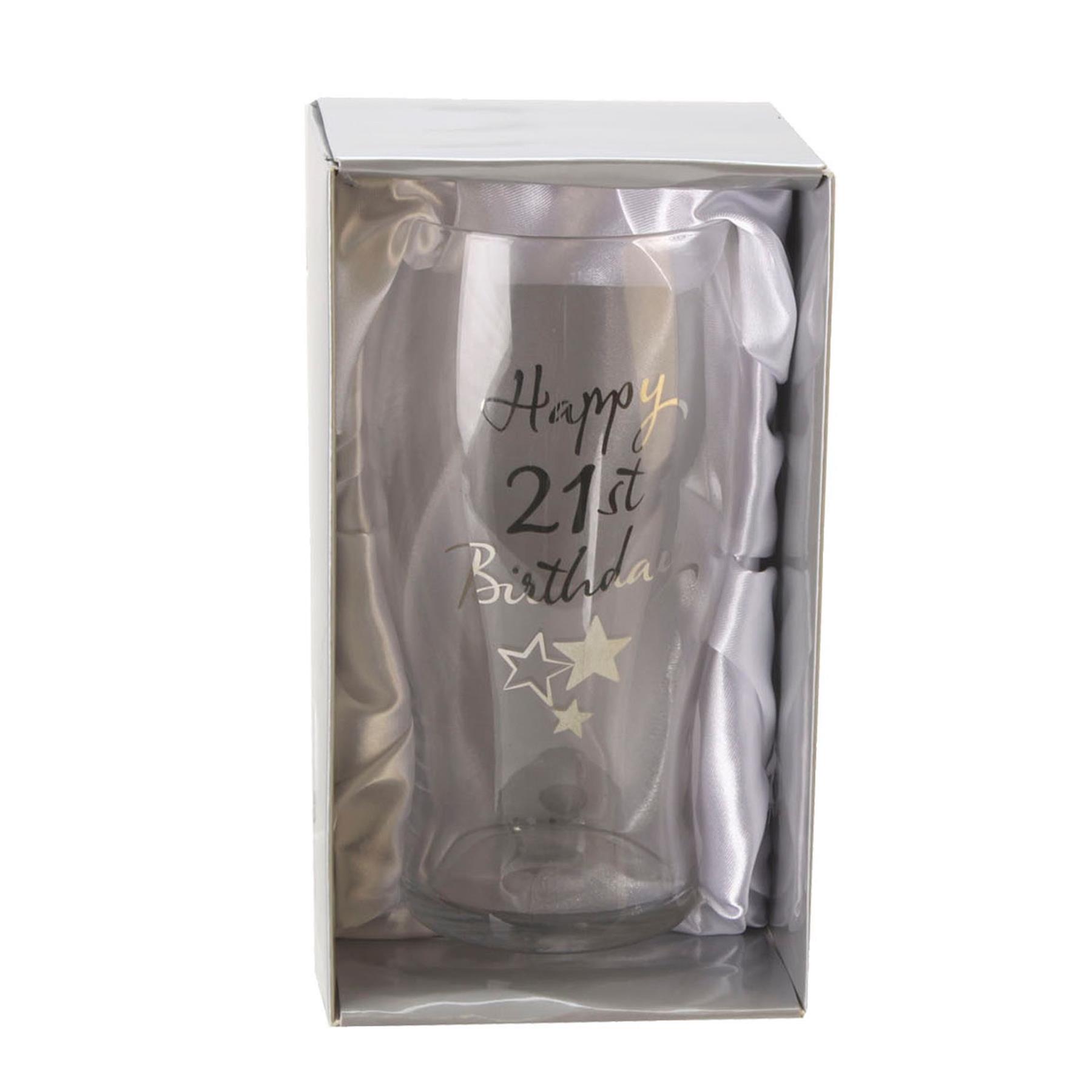 Happy Birthday Glass Novelty Pint Beer Silver Stars Celebrations Party 18-70th - Picture 9 of 18
