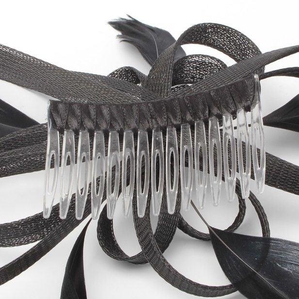 Ladies Hair Fascinator Coiled Net & Feather Clear Comb Pink Navy Wedding Proms - Picture 3 of 13