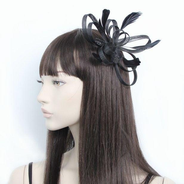 Ladies Hair Fascinator Coiled Net & Feather Clear Comb Pink Navy Wedding Proms - Picture 6 of 13