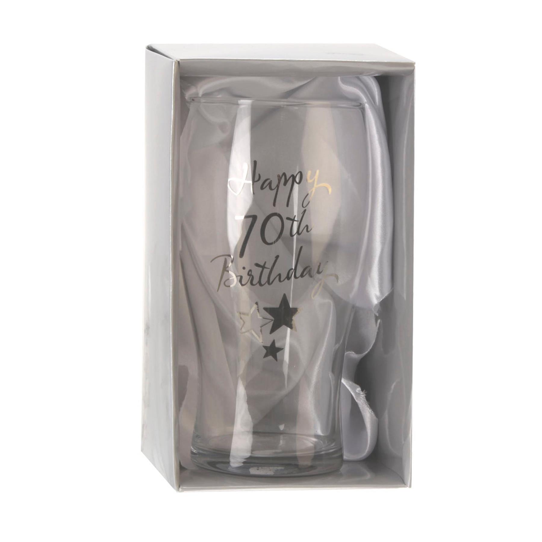 Happy Birthday Glass Novelty Pint Beer Silver Stars Celebrations Party 18-70th - Picture 18 of 18