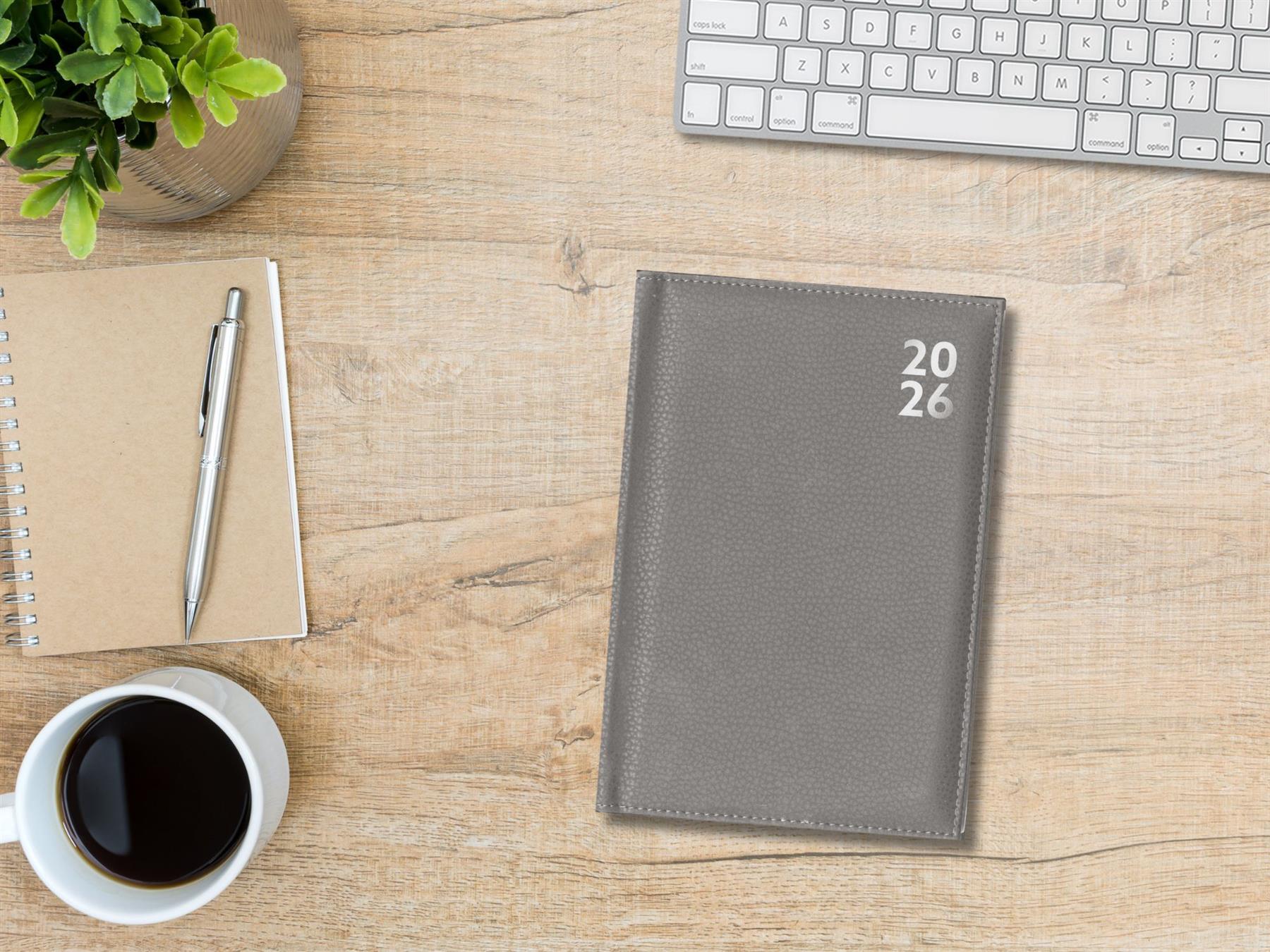 2026 Diary A4 Faux Leather Day Per Page Daily Planner Organiser Black Grey Navy - Picture 15 of 28