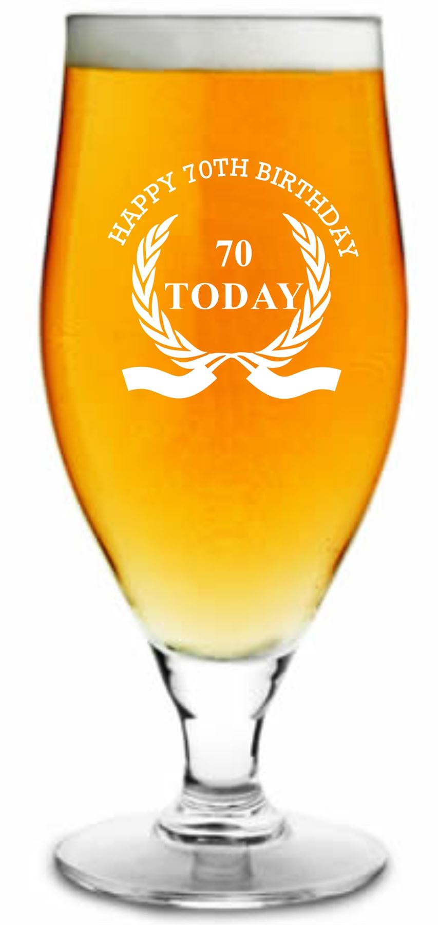 500ml A Long Pieds Biere Verre Avec Joyeux 70th Anniversaire Guirlande Design Ebay
