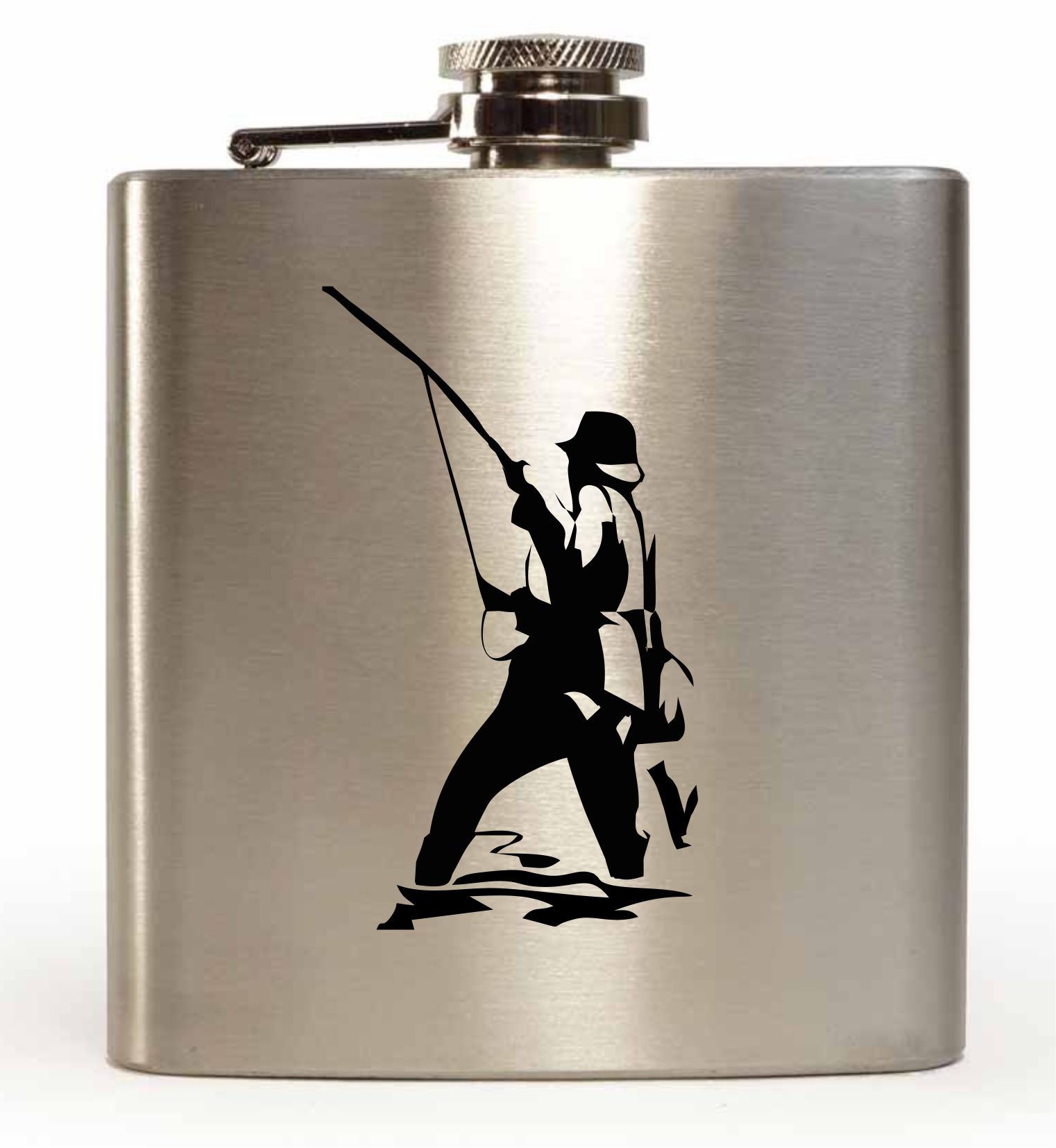 Laser Engraved 6oz Stainless Steel Hip Flask With Fisherman Design and Your Personalised Message Laser Engraved 6oz Stainless Steel Hip Flask With Fisherman Design and Your Personalised Message