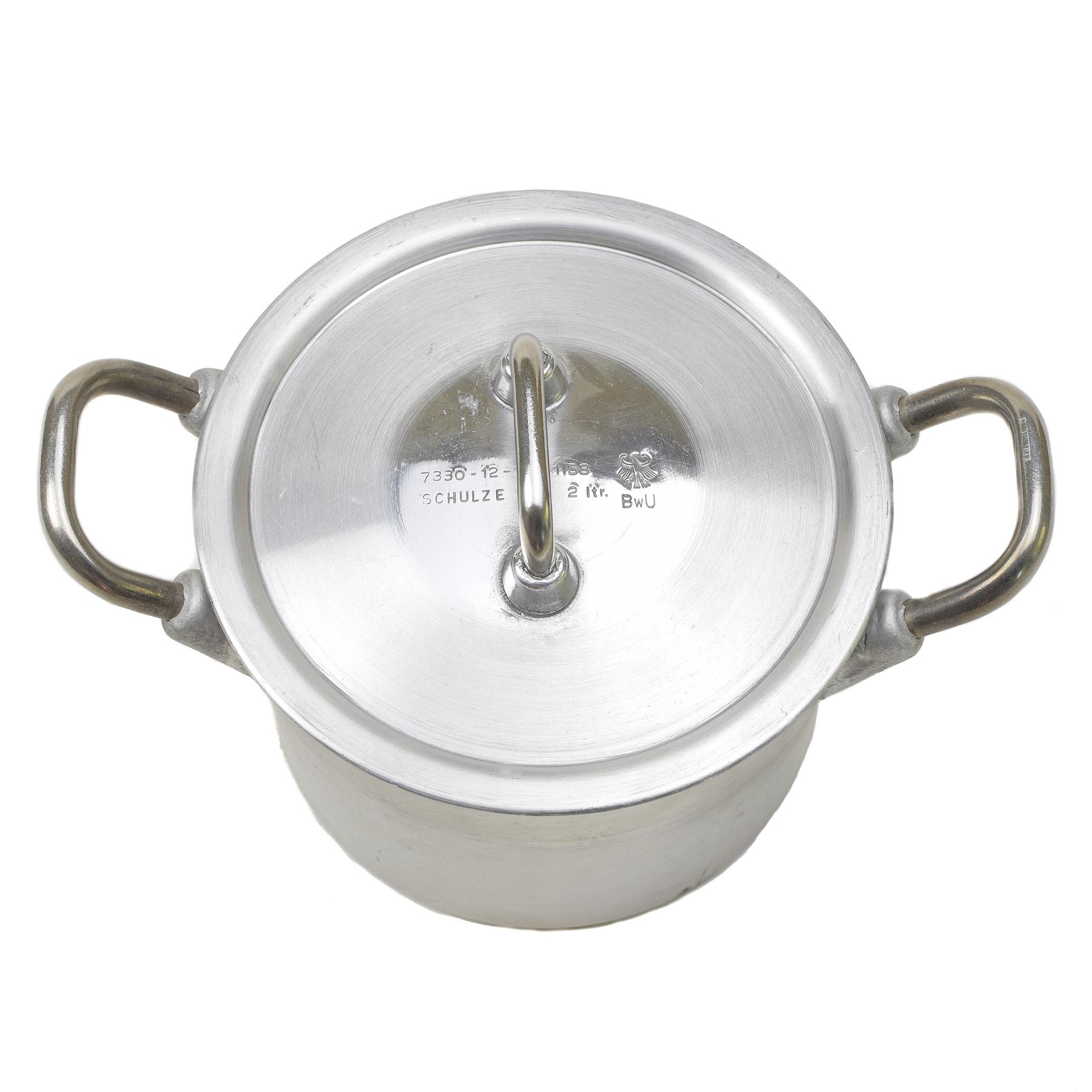 Original Bundeswehr Aluminium Kochtopf 2L mit Deckel Camping Outdoor Grau Thumbnail 3