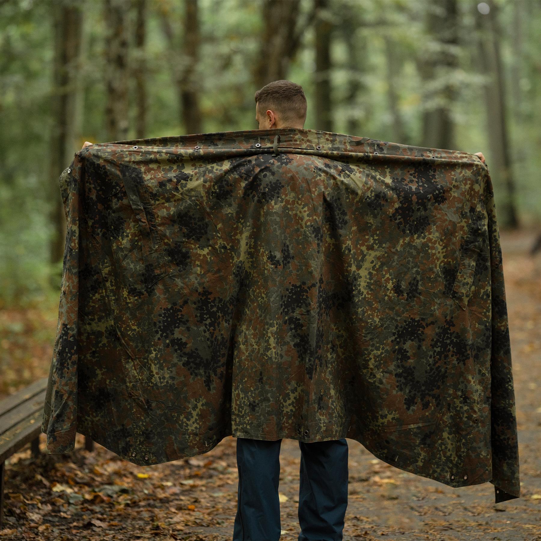 Original Deutsche Armee Zeltbahn Poncho Flecktarn Tarn Thumbnail 3
