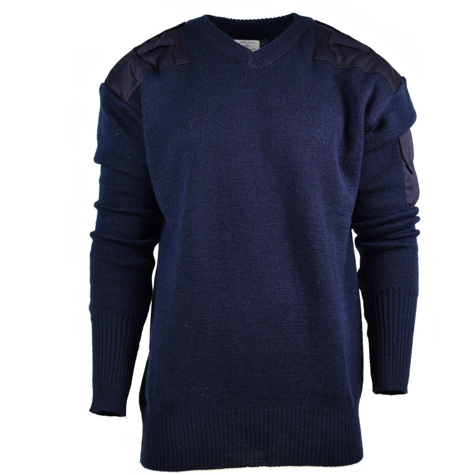 Original Britischer Militär Utility Pullover V Ausschnitt Wollmix Blau
