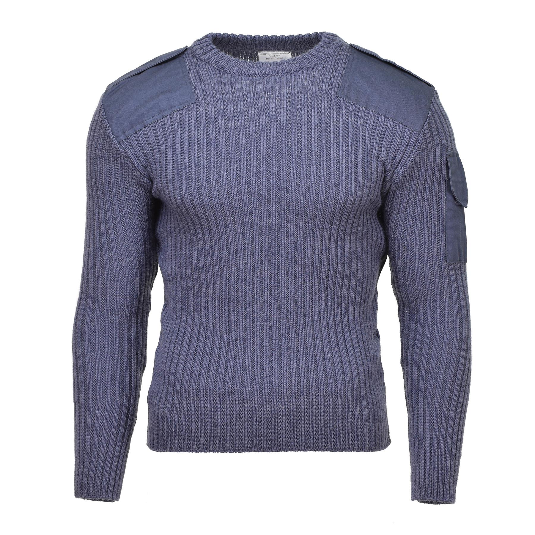 Original Britische Armee Commando Pullover Wolle Verstärkte Ellbogen Blau Grau