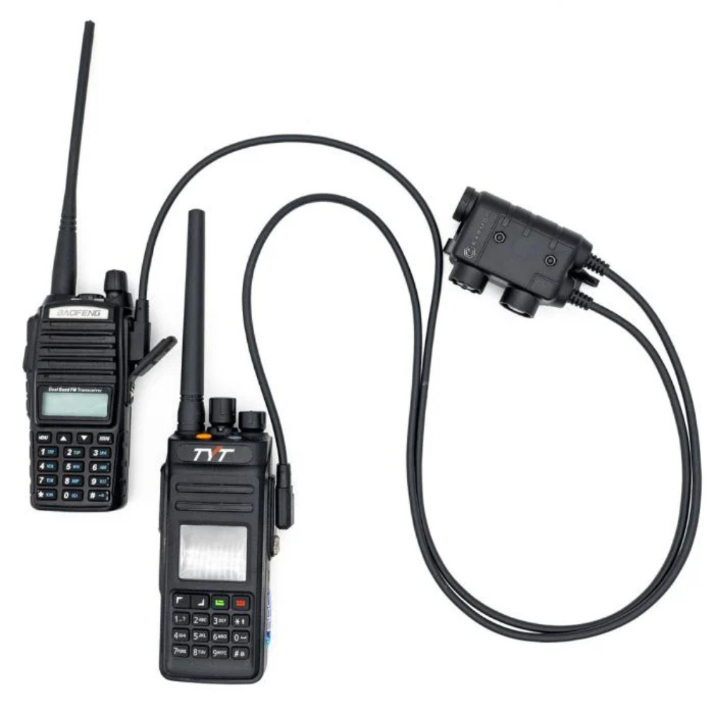 Earmor Dual PTT Adapter Kenwood Baofeng 2 Pin Kabelgebunden Headset Schwarz Thumbnail 1