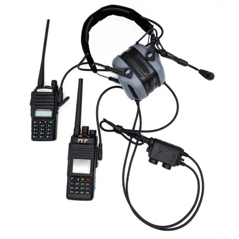 Earmor Dual PTT Adapter Kenwood Baofeng 2 Pin Kabelgebunden Headset Schwarz Thumbnail 2