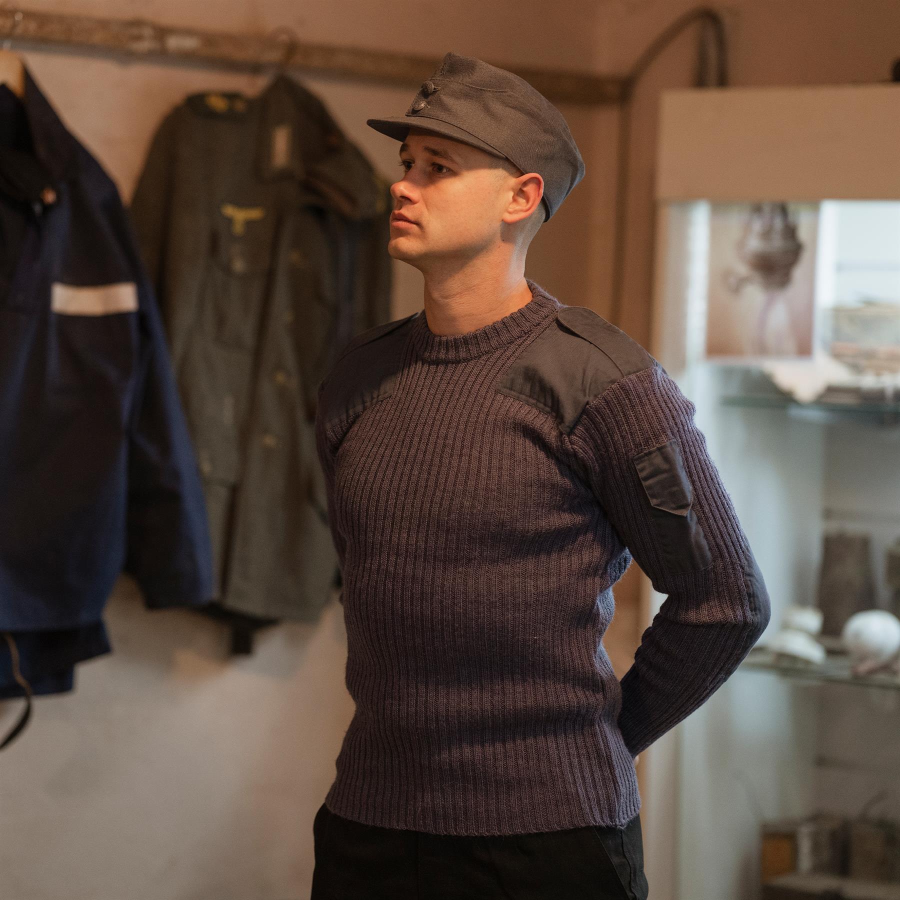 Original Britische Armee Commando Pullover Wolle Verstärkte Ellbogen Blau Grau Thumbnail 1