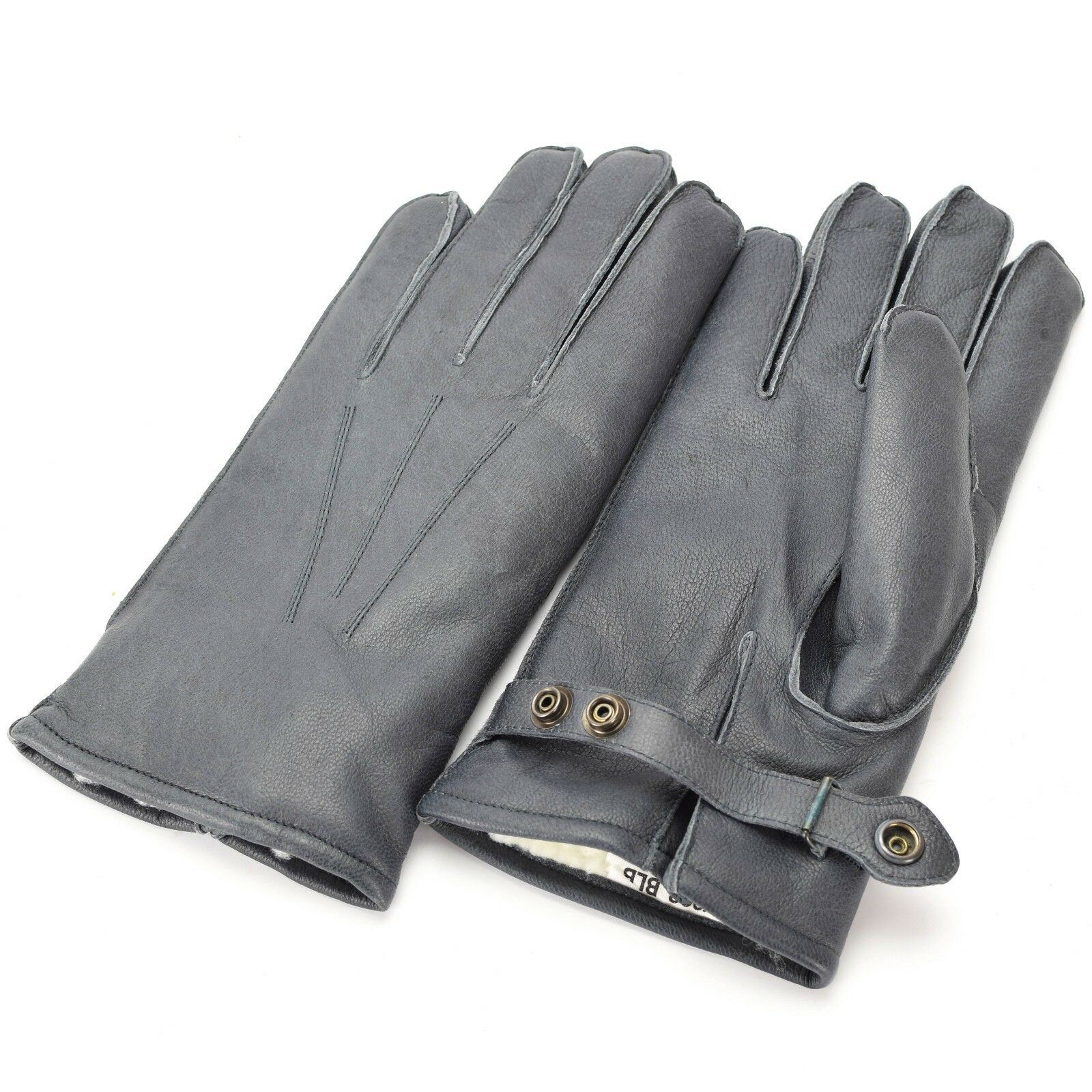 Genuine German Lederhandschuhe Gefüttert Wolle Winter Grau Thumbnail 3