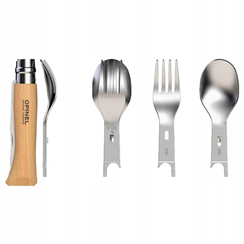 Opinel Picnic+ N°08 Besteckset Klappmesser Löffel Gabel Camping Buche Thumbnail 3