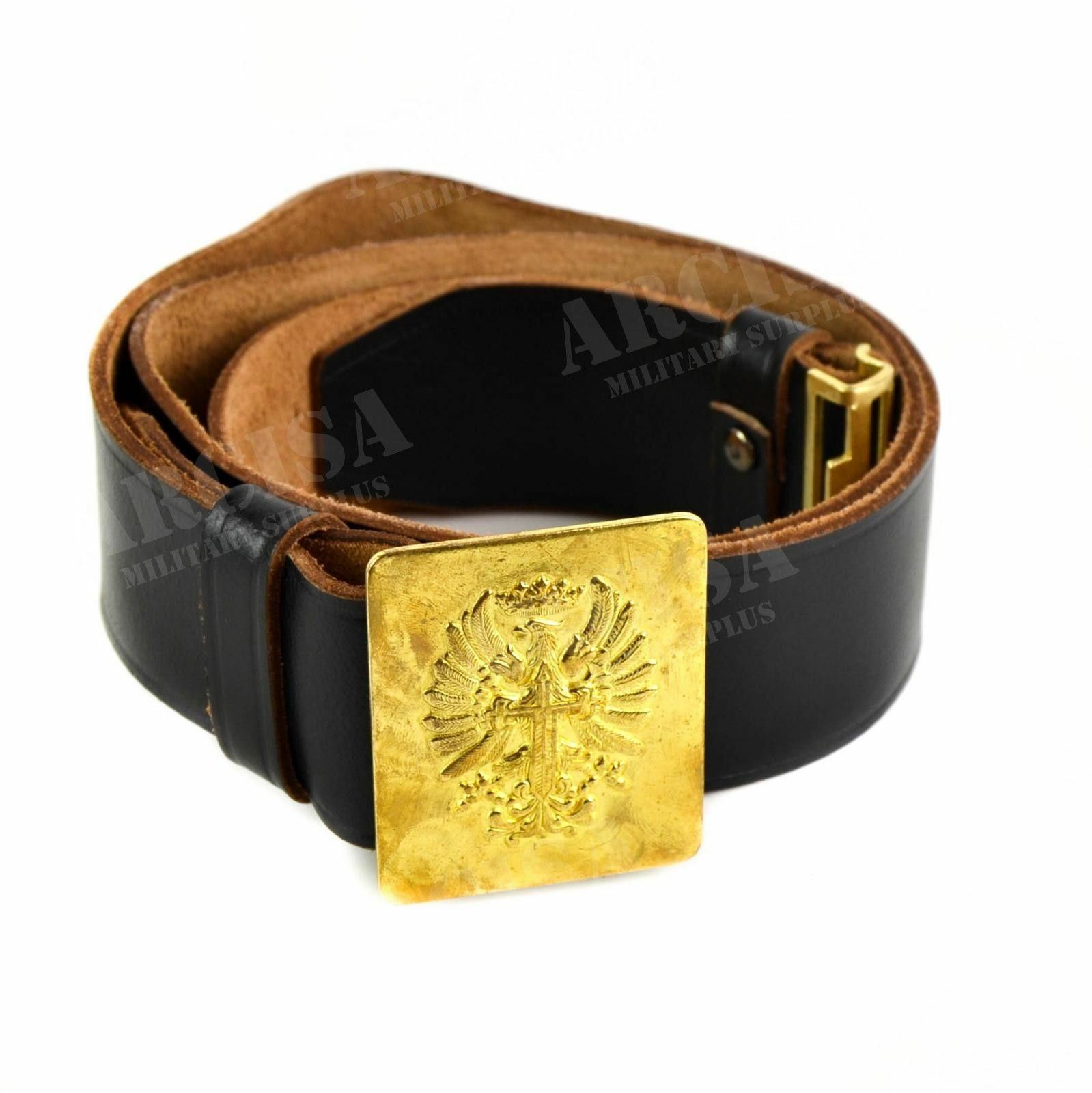 Original Spanische Armee Leder Gürtel Mit Messing Schnalle Militär Braun Thumbnail 1