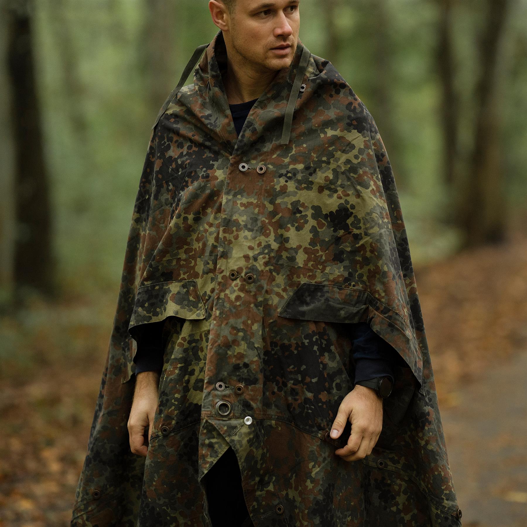 Original Deutsche Armee Zeltbahn Poncho Flecktarn Tarn Thumbnail 1