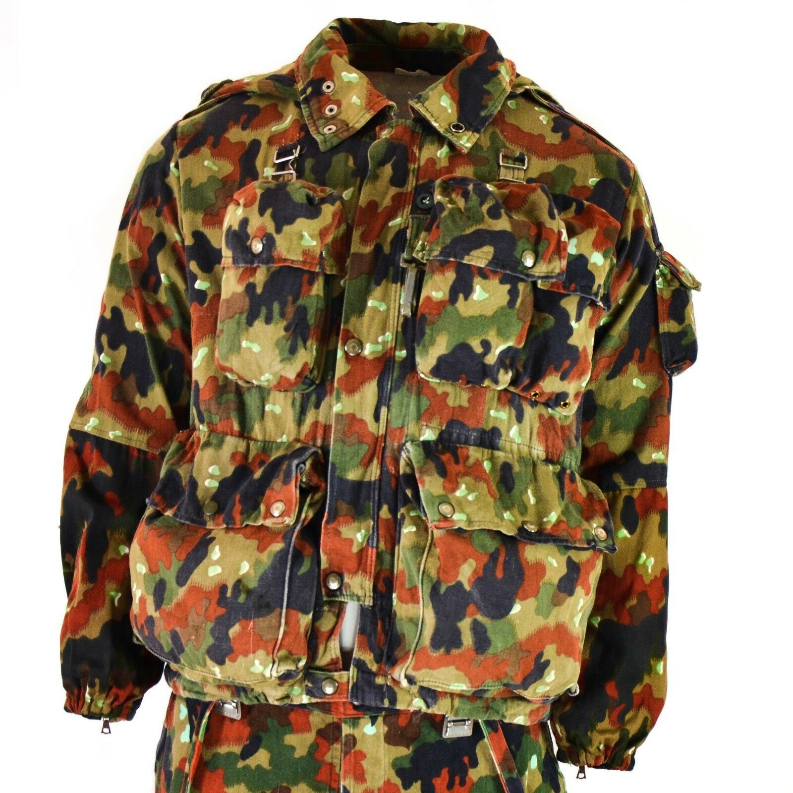 Original Schweizer Armee Jacke M70 Alpenflage Tarnung Feldparka Mit Kapuze
