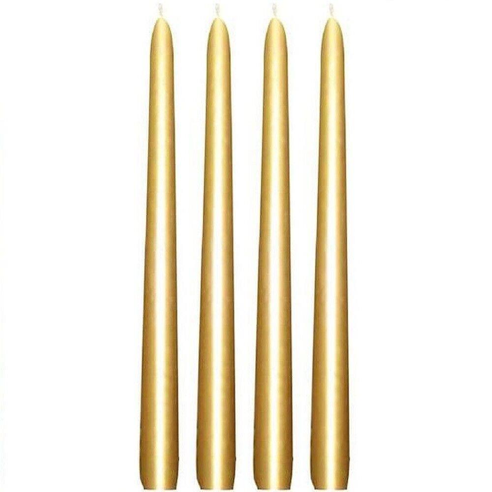 12 x 25cm Taper Dinner Table Candles Gold Silver Individually Wrapped
