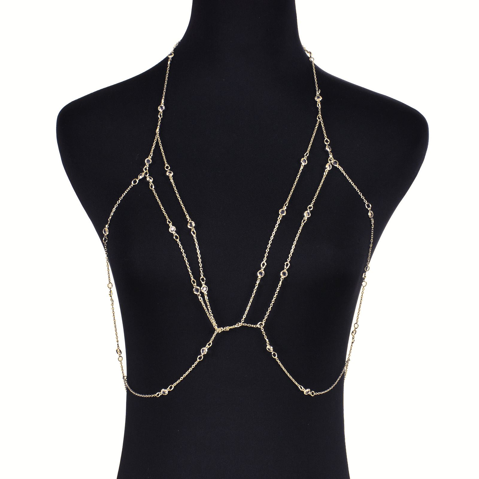 Women Bra Bikini Beach Waist Body Chain Harness Jewelry Rhinestone