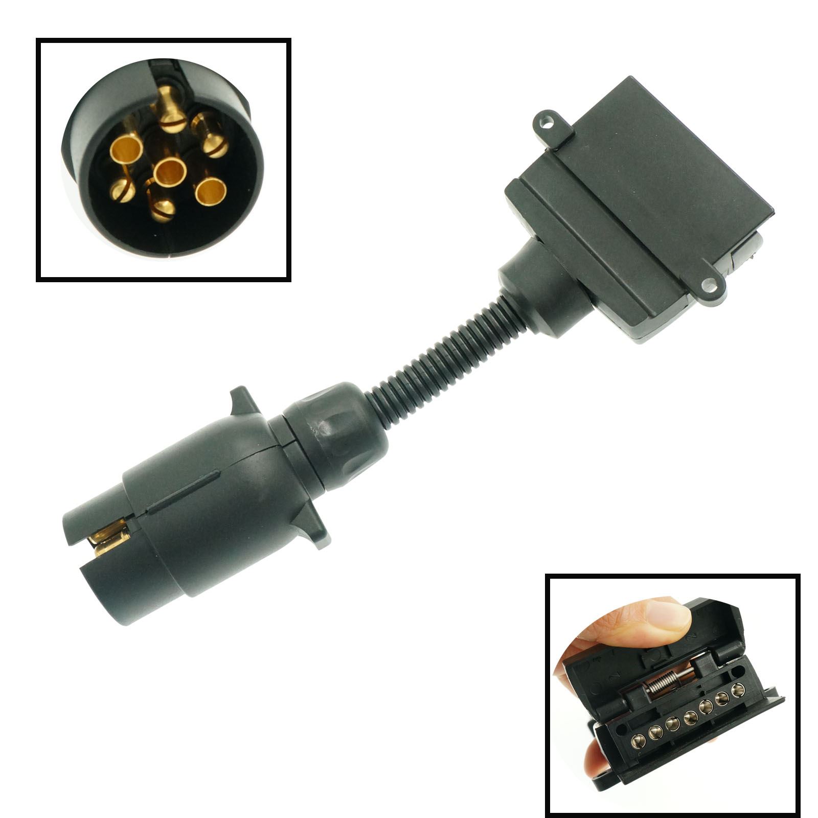 7 Pin Round Male Plug To 7pin Flat Female Socket Adapter