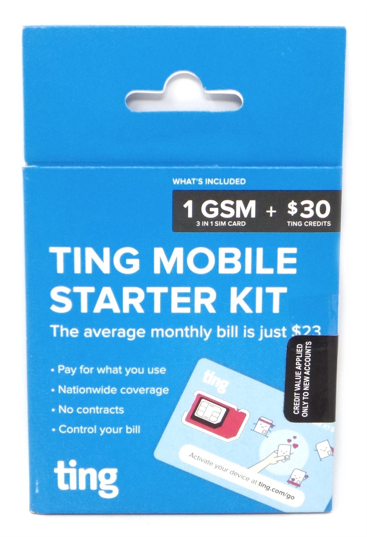 Ting Mobile GSM SIM Card for Unlocked Phones with 30 Service Credit