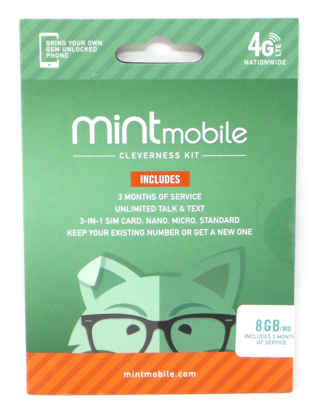 Mint Mobile 3 Month 8GB Prepaid SIM Card Kit Unlimited Talk/Text 4G LTE