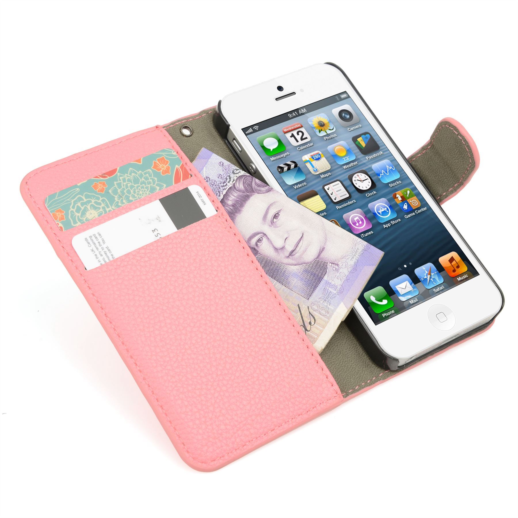 For Apple iPhone SE 5 5S Case Premium Textured Leather Wallet Madcase ...