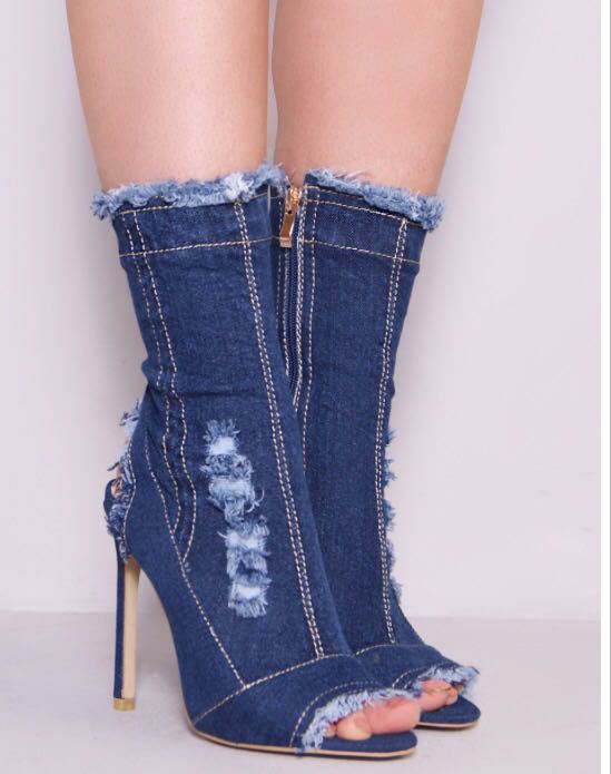 Ladies Womens high stiletto heel ankle cutout mid calf peep toe