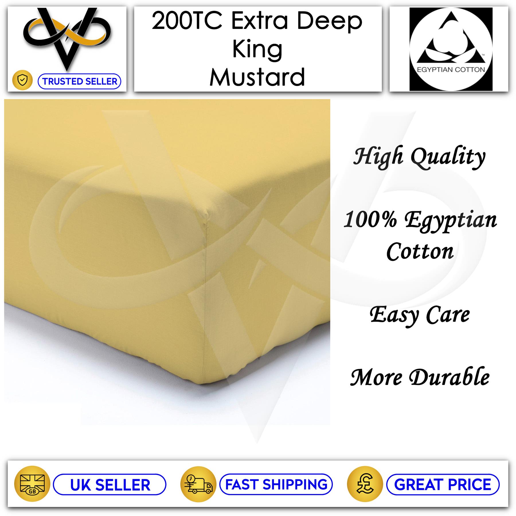 200 TC Bedsheets Mustard Extra Deep Sheets 100% Egyptian Cotton High Quality - Picture 4 of 7